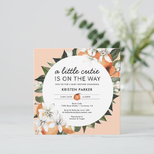 オレンジをテーマにした小さなかわいこちゃんベビーシャワー 招待状 (スタンド正面)