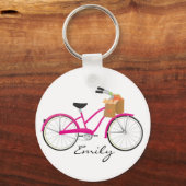 オレンジを使用したホットPInk自転車 キーホルダー (正面)