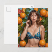 オレンジを持つ美しい女性 ポストカード (正面/裏面)