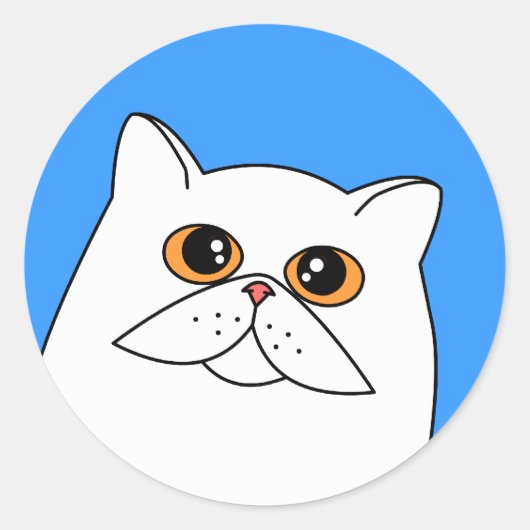 オレンジアイステッカー付き白ペルシャ猫 ラウンドシール (正面)