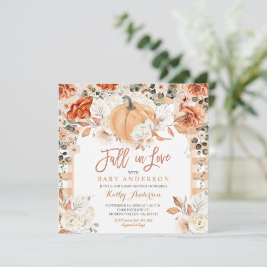 オレンジアイボリーカボチャ赤ちゃんシャワー秋イン恋 招待状 (スタンド正面)