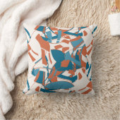 オレンジアクアターコイズスワーリングフローラオンオフホワイト クッション (ブランケット)