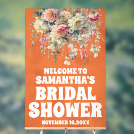 オレンジアクリルフローラブライダルシャワーウェルカムサイン アクリルサイン