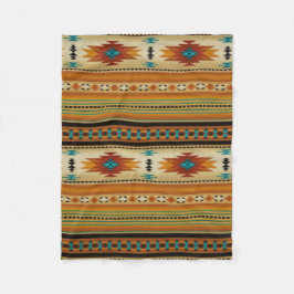 オレンジアステカなプリント フリースブランケット