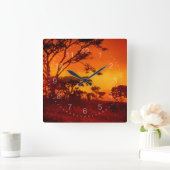 オレンジアフリカの夕日 スクエア壁時計 (ホーム)