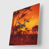 オレンジアフリカの夕日 スクエア壁時計 (傾斜)