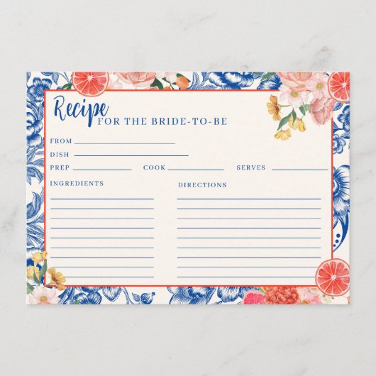 オレンジアペロスピリッツブライダルシャワーレシピカード エンクロージャーカード (正面)