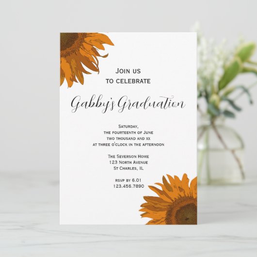 オレンジアポップ・アートのートサンフラワー卒業パーティー招待状 招待状 (スタンド正面)