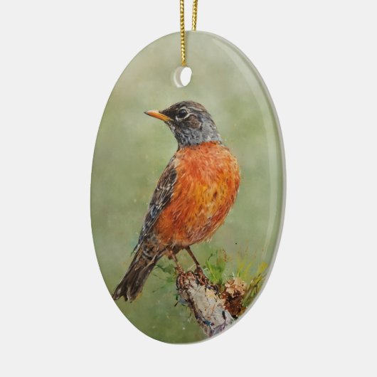 オレンジアメリカンロビン絵を描バードのクリスマス セラミックオーナメント (左)