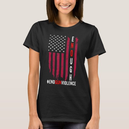 オレンジアメリカ国旗Enough End Gun Warvirance No Gu Tシャツ (正面)