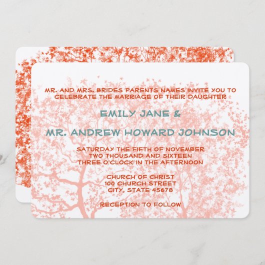 オレンジアンドアクアツリーウェディングパーソナライズされた招待状 招待状 (正面/裏面)