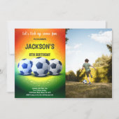 オレンジアンドイエローサッカー誕生日招待状 招待状 (正面)