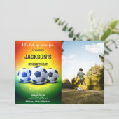 オレンジアンドイエローサッカー誕生日招待状 招待状 (スタンド正面)