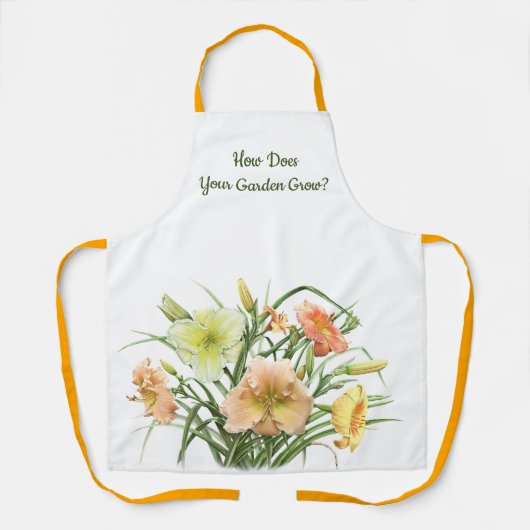 オレンジアンドイエローデイリリーフローラ植物学プリント エプロン (正面)