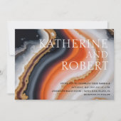 オレンジアンドネイビーブルーアゲートトレンディー結婚ズ 招待状 (正面)