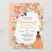 オレンジアンドピンクローズピーチフローラキンセアニェラ 招待状 (正面/裏面)