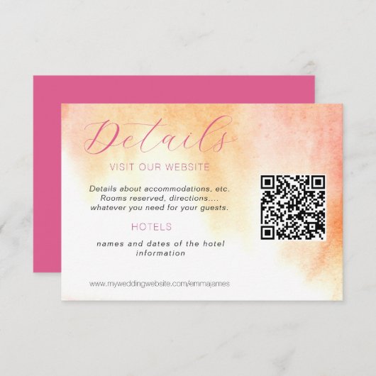 オレンジアンドピンクローズ詳細アコモデーションRSVPカー 出欠カード (正面/裏面)