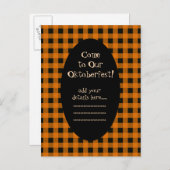 オレンジアンドブラックギンガムオクトーバーフェスト招待状 インビテーションポストカード (正面/裏面)