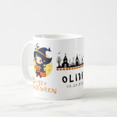オレンジアンドブラックハロウィーンホリデーネーム誕生日 コーヒーマグカップ (正面左)