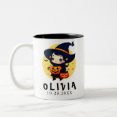 オレンジアンドブラックハロウィーンホリデーネーム誕生日 ツートーンマグカップ (左)
