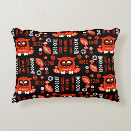 オレンジアンドブラックフォークアートノルディックフクロウ アクセントクッション