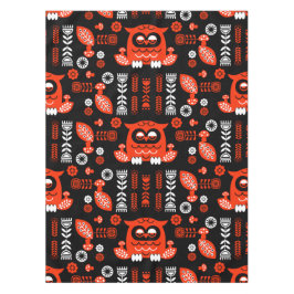 オレンジアンドブラックフォークアートノルディックフクロウ テーブルクロス