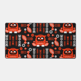 オレンジアンドブラックフォークアートノルディックフクロウ デスクマット