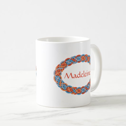 オレンジアンドブルーオーバルケルト結び目模様縁どトリステリオン コーヒーマグカップ (正面右)