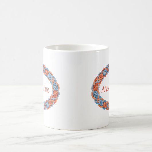 オレンジアンドブルーオーバルケルト結び目模様縁どトリステリオン コーヒーマグカップ (中央)