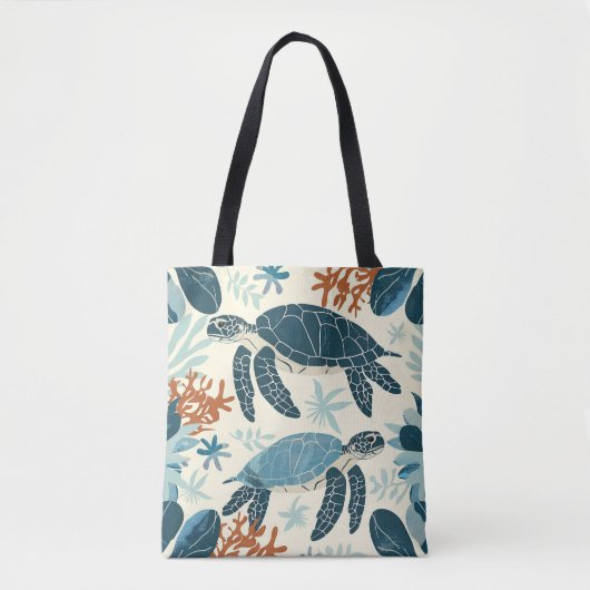 オレンジアンドブルーコーラルリーフアート トートバッグ (正面)