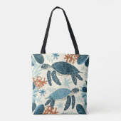 オレンジアンドブルーコーラルリーフアート トートバッグ (裏面)