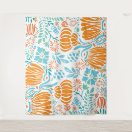 オレンジアンドブルーボーホフローラ タペストリー