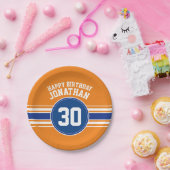 オレンジアンドブルー誕生日スポーツテーマ ペーパープレート (パーティー)