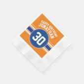 オレンジアンドブルー誕生日スポーツテーマ 縁ありカクテルナプキン (角)