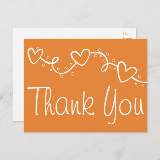 オレンジアンドホワイトサンキューハート秋の結婚式 ポストカード (正面/裏面)