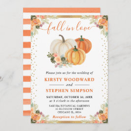 オレンジアンドホワイトフローラカボチャ秋の結婚式 招待状