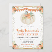 オレンジアンドホワイトフローラカボチャ秋スウィート16 招待状 (正面)