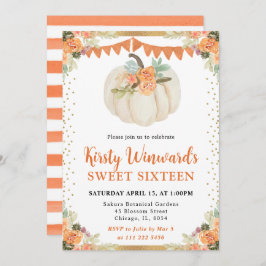 オレンジアンドホワイトフローラカボチャ秋スウィート16 招待状