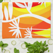 オレンジアンドホワイトボタニカルイラストレーション キッチンタオル (折り畳み)