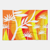 オレンジアンドホワイトボタニカルイラストレーション キッチンタオル (横)