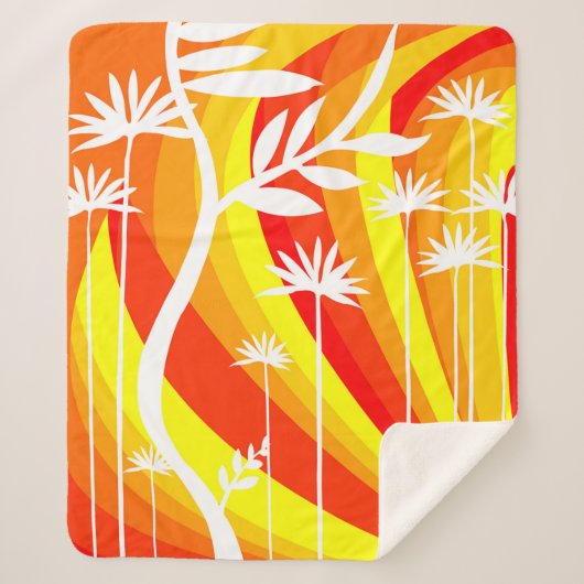 オレンジアンドホワイトボタニカルイラストレーション シェルパブランケット (正面)