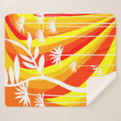 オレンジアンドホワイトボタニカルイラストレーション シェルパブランケット (正面(横))