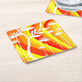 オレンジアンドホワイトボタニカルイラストレーション スクエアペーパーコースター (アングル)