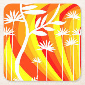 オレンジアンドホワイトボタニカルイラストレーション スクエアペーパーコースター (正面)