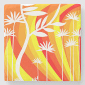 オレンジアンドホワイトボタニカルイラストレーション ストーンコースター (正面)