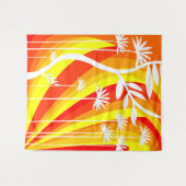 オレンジアンドホワイトボタニカルイラストレーション タペストリー (正面(横))