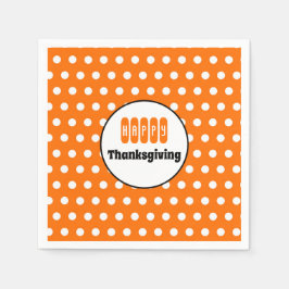 オレンジアンドホワイト水玉模様感謝祭 スタンダードカクテルナプキン