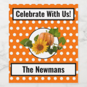 オレンジアンドホワイト水玉模様感謝祭 ワインラベル (シングルラベル)