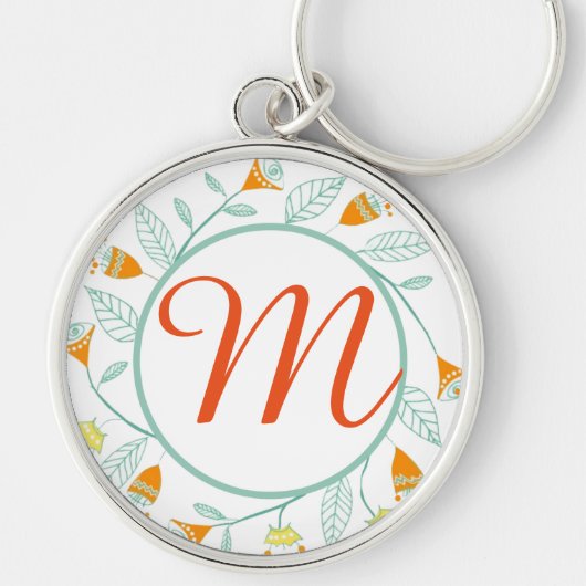 オレンジアンドミントフローラガーランドフォークアート キーホルダー (正面)
