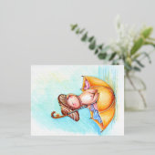 オレンジアンブレラキュートマッシュルームシーコテージコア 箔シーズンポストカード (立ち正面)